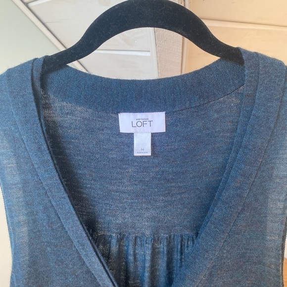 Loft Turquoise Blue Sleeveless Wool Blend Sweater Vest Long Cardigan Size M - Picture 3 of 10